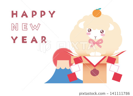 一個簡單可愛的綿羊主題新年卡片模板(紅色),適合羊年。 一個簡單可愛的綿羊主題新年卡片模板(紅色),適合羊年。 141111786