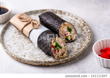 Trendy viral sushi burrito or shawarma Trendy viral sushi burrito or shawarma 141111947