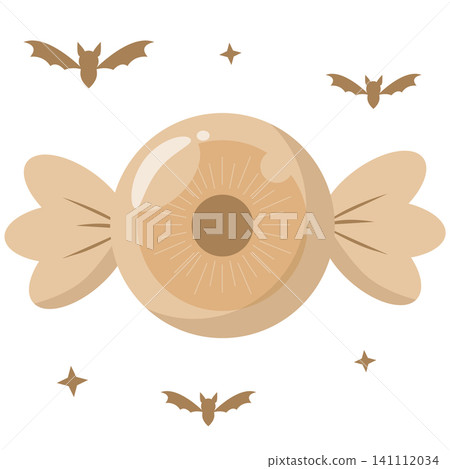 Cute Kawaii Pastel Brown Eyeball Candy with Bats Vector Cute Kawaii Pastel Brown Eyeball Candy with Bats Vector 141112034