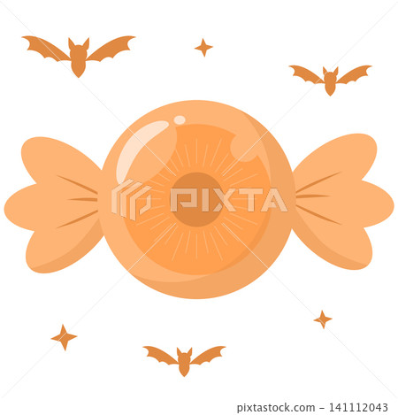 Cute Kawaii Pastel Orange Eyeball Candy with Bats Vector Cute Kawaii Pastel Orange Eyeball Candy with Bats Vector 141112043
