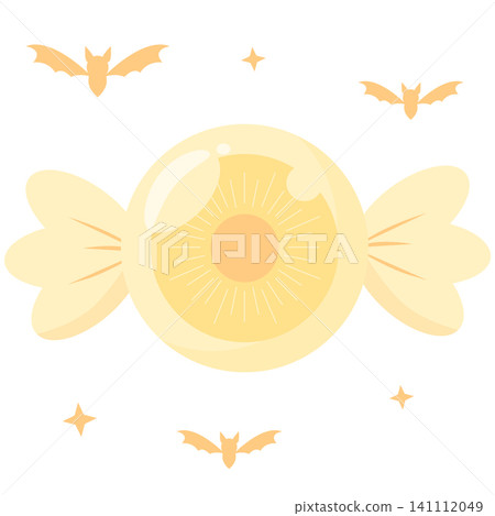 Cute Kawaii Pastel Yellow Eyeball Candy with Bats Vector Cute Kawaii Pastel Yellow Eyeball Candy with Bats Vector 141112049