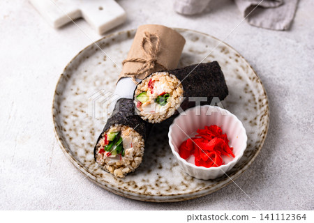 Trendy viral sushi burrito or shawarma Trendy viral sushi burrito or shawarma 141112364
