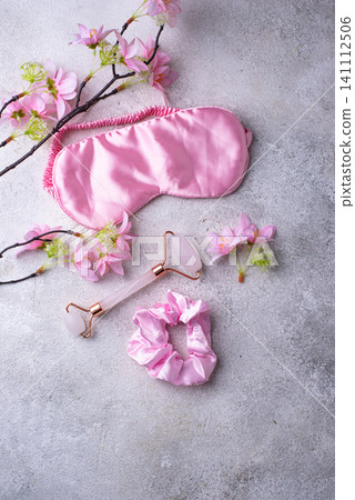 Silk sleep pink eye mask and accessory. Silk sleep pink eye mask and accessory. 141112506