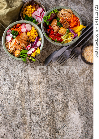 Vegan healthy poke bowl with tofu 141112722