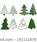 Handdrawn Christmas tree icons and abstract evergreen sketches for holiday design projects 141112878