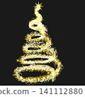 Golden sparkling Christmas tree swirl with glowing star and festive light on dark background 141112880