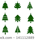 Set of nine green Christmas tree icons and simple holiday tree silhouettes for festive design 141112889