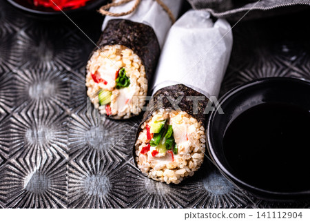 Trendy viral sushi burrito or shawarma Trendy viral sushi burrito or shawarma 141112904