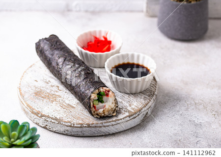 Trendy viral sushi burrito or shawarma 141112962