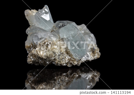 Macro mineral stone Aquamarine on a black background Macro mineral stone Aquamarine on a black background 141113194