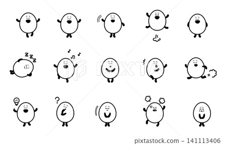 Egg character set, black and white, 2 Egg character set, black and white, 2 141113406