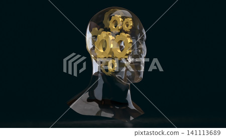Transparent Human Head With Gears On Dark Background 3d Render. Transparent Human Head With Gears On Dark Background 3d Render. 141113689