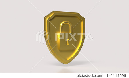 Golden Shield Padlock Symbol For Data Security Protection 3d render. Golden Shield Padlock Symbol For Data Security Protection 3d render. 141113696