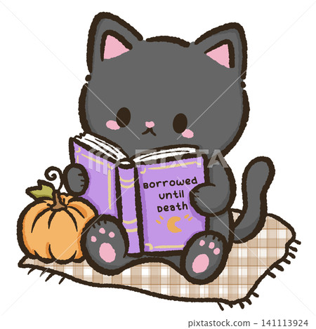Cute Black Cat Reading Borrowed Until Death Book Beside Pumpkin Clipart Halloween Book Lover Kawaii Cozy Autumn Reading Illustration Cute Black Cat Reading Borrowed Until Death Book Beside Pumpkin Clipart Halloween Book Lover Kawaii Cozy Autumn Reading Illustration 141113924