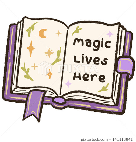 Cute Open Magic Spell Book With Magic Lives Here Quote Kawaii Fantasy Book Lover Cozy Reading Halloween Library Illustration Cute Open Magic Spell Book With Magic Lives Here Quote Kawaii Fantasy Book Lover Cozy Reading Halloween Library Illustration 141113941