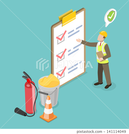 3D Isometric Flat Vector Illustration of Work Safety , Safety Briefing And Hazard Awareness Training By OSHA 141114049