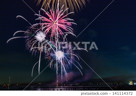 Colorful starbursts blooming in the night sky Colorful starbursts blooming in the night sky 141114372