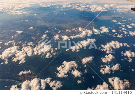 Aerial view from an airplane of Miho no Matsubara, above Shizuoka City, Shizuoka Prefecture. Aerial view from an airplane of Miho no Matsubara, above Shizuoka City, Shizuoka Prefecture. 141114410