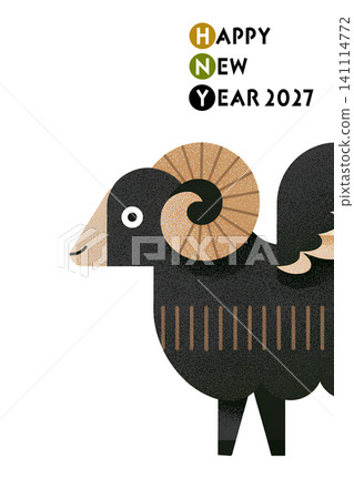 2027年新年快樂(令和九年)羊年 綿羊插畫 新年賀卡模板 2027年新年快樂(令和九年)羊年 綿羊插畫 新年賀卡模板 141114772