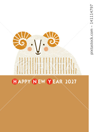 2027年新年快樂(令和九年)羊年 綿羊插畫 新年賀卡模板 2027年新年快樂(令和九年)羊年 綿羊插畫 新年賀卡模板 141114797