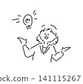 A hand-drawn, whimsical illustration of a young businesswoman with a sudden flash of inspiration. 141115267