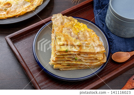 chinese Egg Pancake (Jianbing Style Flatbread), Traditional Breakfast Food chinese Egg Pancake (Jianbing Style Flatbread), Traditional Breakfast Food 141116023