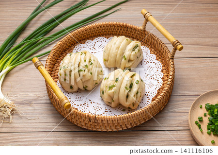 steamed Scallion Twisted Rolls, Traditional Chinese Rustic Flower Buns steamed Scallion Twisted Rolls, Traditional Chinese Rustic Flower Buns 141116106
