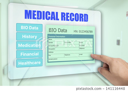 E-health technology showing electronic medical record on tablet. E-health technology showing electronic medical record on tablet. 141116448