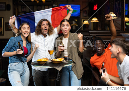 France sports fans supporting their favourite team in pub France sports fans supporting their favourite team in pub 141116676