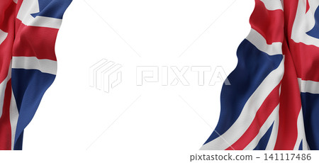 United Kingdom flag frame and detailed canvas texture waving isolated on white background with copy space 3D render United Kingdom flag frame and detailed canvas texture waving isolated on white background with copy space 3D render 141117486