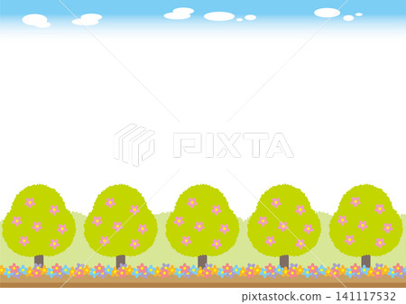 Background material <Forest landscape frame - sunny - flowers - forest - landscape orientation> Background material <Forest landscape frame - sunny - flowers - forest - landscape orientation> 141117532