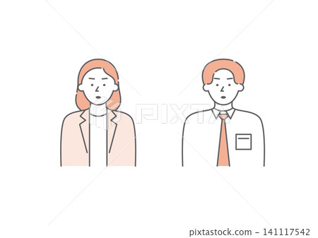 一組插畫(粉紅色),描繪了一男一女兩位表情憤怒的商務人士。 一組插畫(粉紅色),描繪了一男一女兩位表情憤怒的商務人士。 141117542
