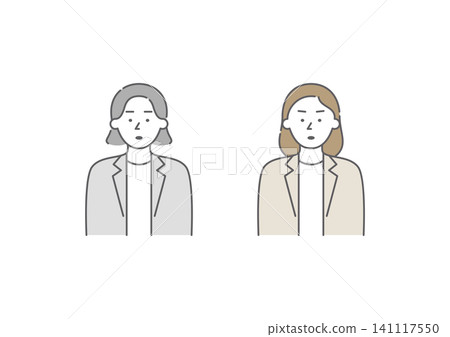 一組插圖(棕色和灰色),描繪了兩位表情憤怒的女商人。 一組插圖(棕色和灰色),描繪了兩位表情憤怒的女商人。 141117550