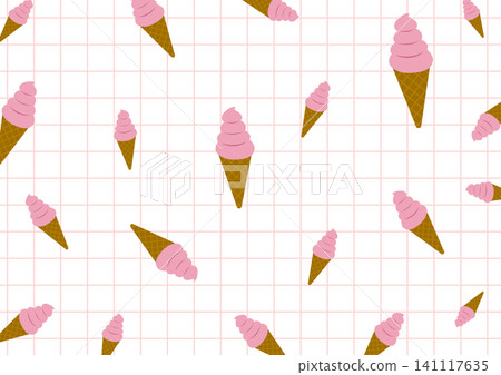 Pink soft serve ice cream and graph paper background 141117635