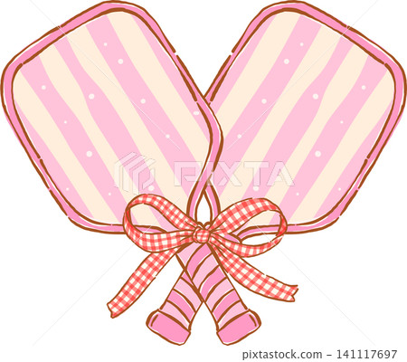 Coquette Crossed Pink Striped Pickleball Paddles with Pink Bow Hand Drawn Illustration Coquette Crossed Pink Striped Pickleball Paddles with Pink Bow Hand Drawn Illustration 141117697