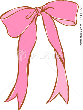 Retro Pink Bow Long Ribbon Hand Drawn Illustration Retro Pink Bow Long Ribbon Hand Drawn Illustration 141117712