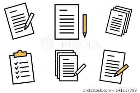 Document, report, and pen icon set (yellow). Vector design for task management and importance checks. Document, report, and pen icon set (yellow). Vector design for task management and importance checks. 141117789