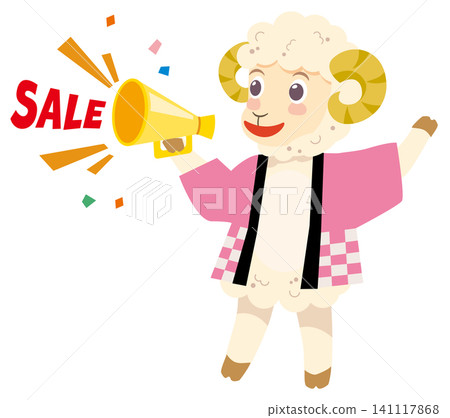 An illustration of a cute sheep character from the Year of the Sheep holding a megaphone during a sale. An illustration of a cute sheep character from the Year of the Sheep holding a megaphone during a sale. 141117868