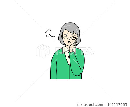 一幅插圖，描繪了一位憂心忡忡的老婦人，她用手摀著臉頰嘆息。 141117965