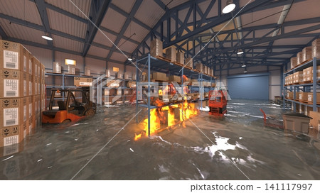 Flooded warehouse Flooded warehouse 141117997