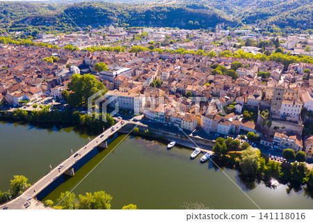 Aerial view of Cahors town, France Aerial view of Cahors town, France 141118016