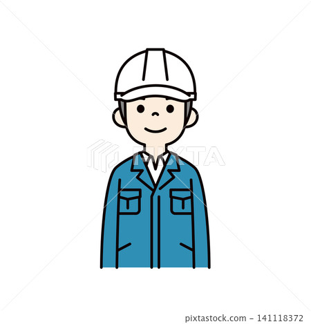 Vector illustration of the upper body of a young male worker/technician/employee in work clothes and a white helmet. Vector illustration of the upper body of a young male worker/technician/employee in work clothes and a white helmet. 141118372