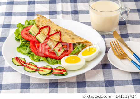 chinese Egg Pancake with Soy Milk Traditional Breakfast 141118424