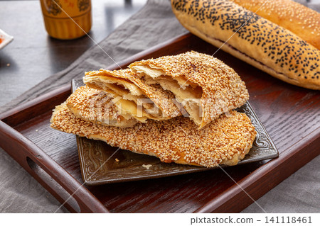 crispy Chinese Sesame Flatbread Traditional Baked Pastry crispy Chinese Sesame Flatbread Traditional Baked Pastry 141118461