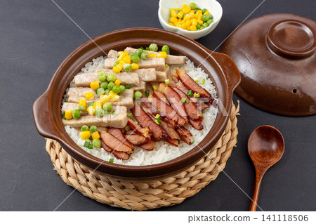 Cantonese Claypot Rice with Cured Meat and Taro, Traditional Style Cantonese Claypot Rice with Cured Meat and Taro, Traditional Style 141118506