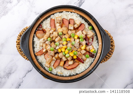 Cantonese Claypot Rice with Cured Meat and Taro, Traditional Style Cantonese Claypot Rice with Cured Meat and Taro, Traditional Style 141118508