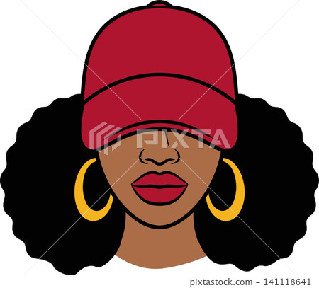 Stylish Black Woman in Baseball Cap Portrait Illustration Stylish Black Woman in Baseball Cap Portrait Illustration 141118641