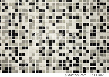 Monochrome Mosaic Tile Wall Texture with Dramatic Light and Grunge Dust Overlay. Monochrome Mosaic Tile Wall Texture with Dramatic Light and Grunge Dust Overlay. 141118650