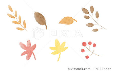 Autumn leaves and berries set, watercolor style 141118656