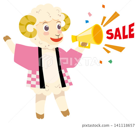 An illustration of a cute sheep character from the Year of the Sheep holding a megaphone during a sale. An illustration of a cute sheep character from the Year of the Sheep holding a megaphone during a sale. 141118657